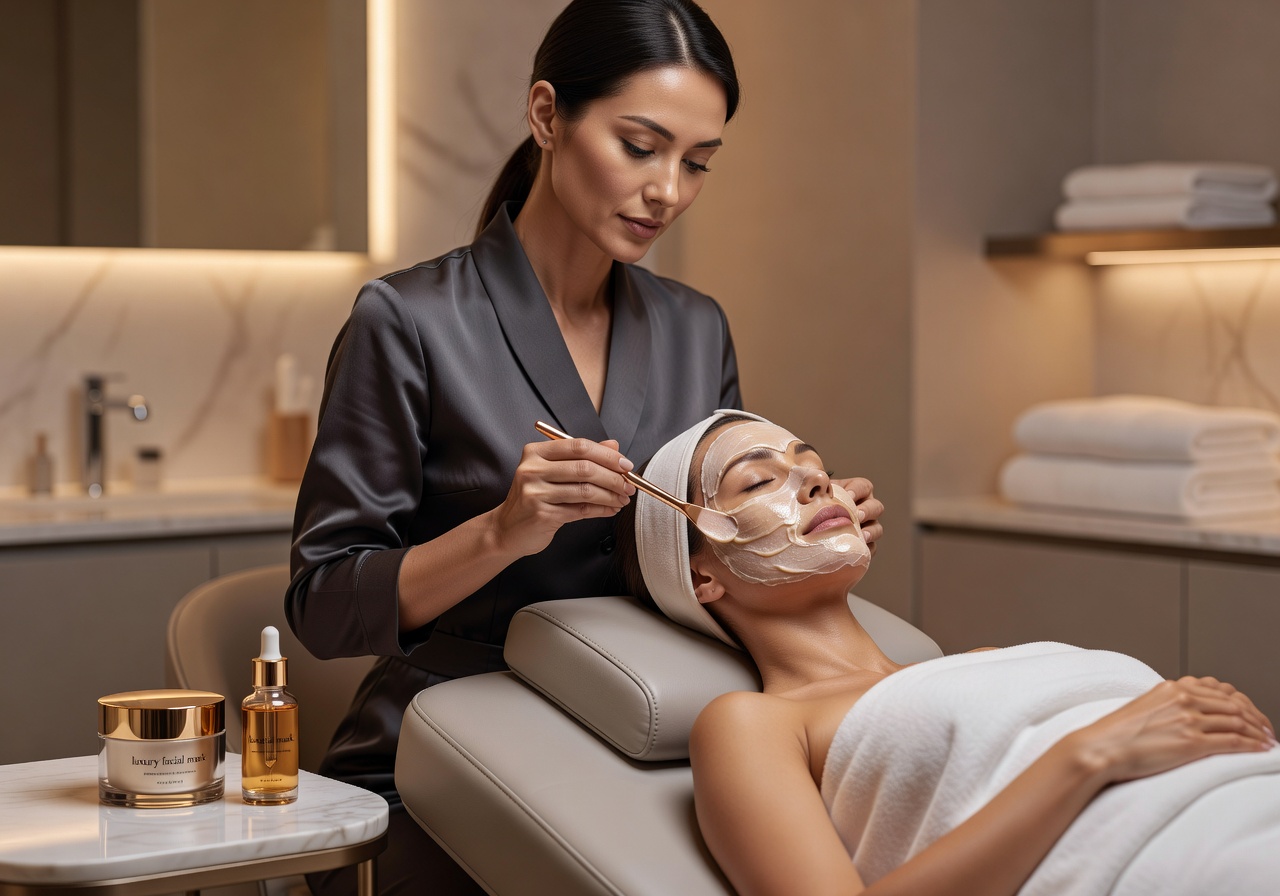 Esthetician applying luxury facial treatment